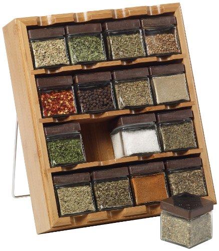 Kamenstein Bamboo Inspirations 16-Cube Spice Rack with Free Spice Refills for 5 Years