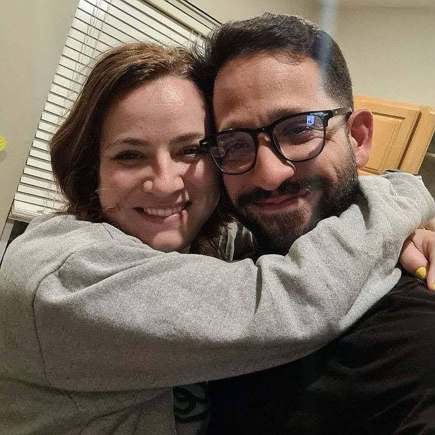 Our first picture together! Wil cooked arepas for me for the first time...I was hooked!