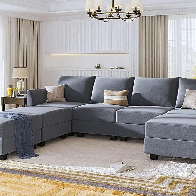 HONBAY Modular Sectional Sofa U Shaped Couch Reversible Sofa Couch with Storage Seat, Bluish Grey