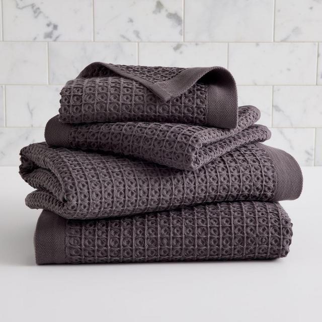 Organic Plush Waffle Towel, Charcoal, Set of 4