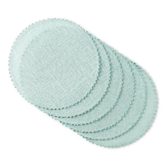 Martha Stewart Woven Water Resistant Lindos Placemat Set 6-Pack, 15" Round, Aqua