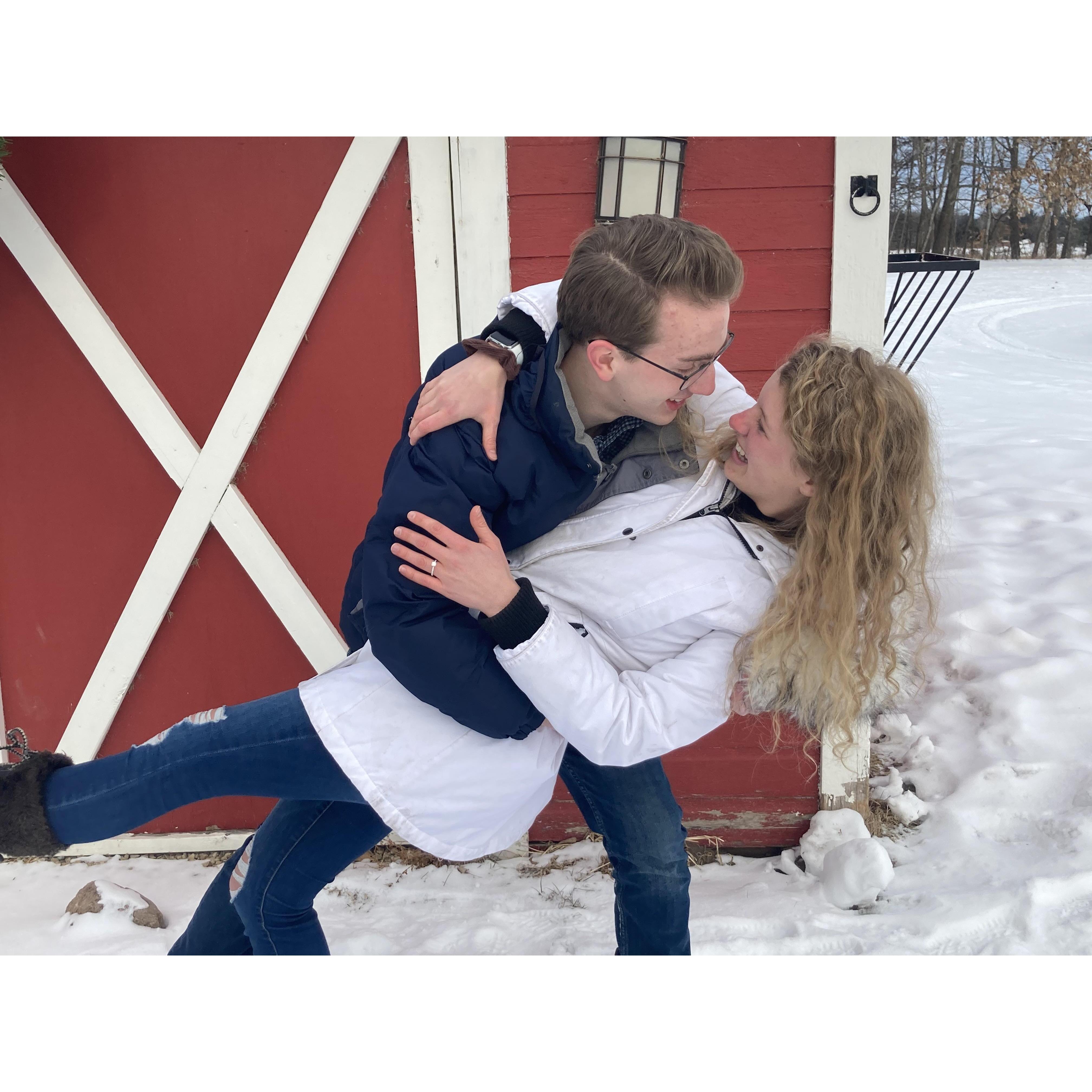 The day of our engagment!  Super bowl Sunday. It was below 0.