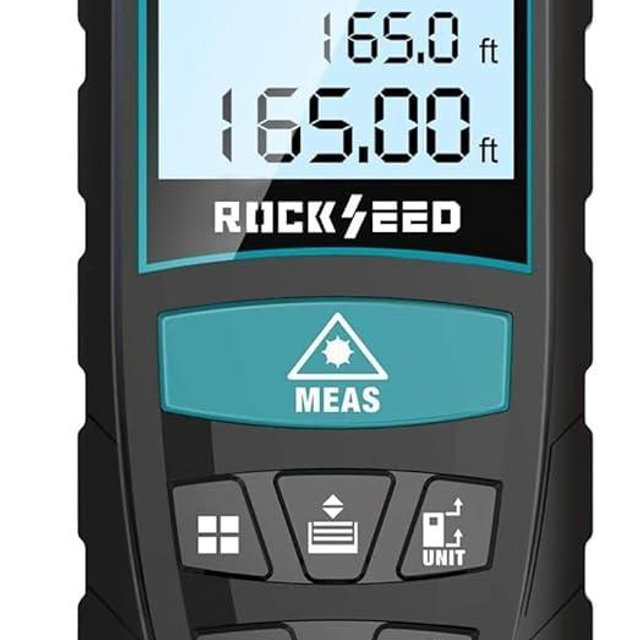 Laser Measure 50M/165ft,RockSeed Digital Laser Distance Meter with 2 Bubble Levels,Portable M/in/Ft Unit Switching Backlit LCD and Measuring Distance/Area/Volume/Pythagorean