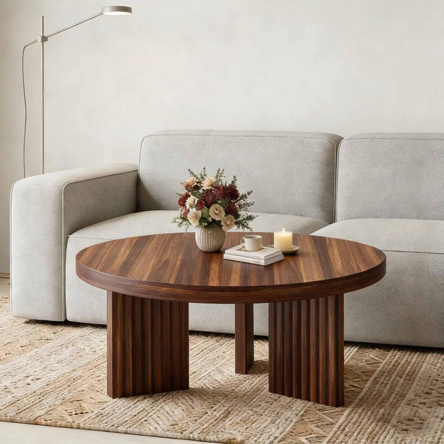 Round Coffee Table, 33.5" Coffee Table for Living Room, Wood Center Table, Small Space, Home Office, Easy Assembly