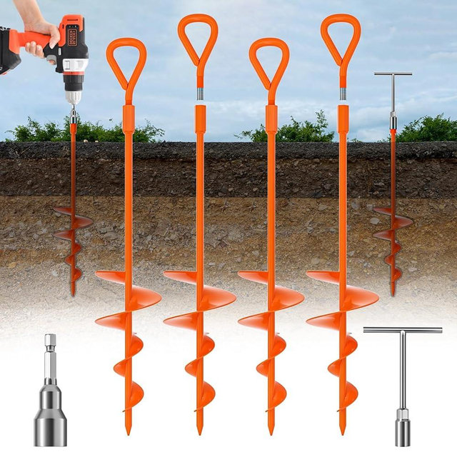 Phopich 18''/30" Long Ground Anchor, Heavy Duty Earth Anchors Ground Anchors Screw in Kit with T-Handle Hex Wrench for Camping Tent, Swing Sets, Securing Animals, Sheds, Trampoline