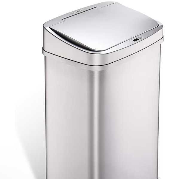 Ninestars Automatic Touchless Motion Sensor Rectangular Trash Can 13.2 Gallons, 50L, Silver, 13 Gal. 50 L, Silver Trim