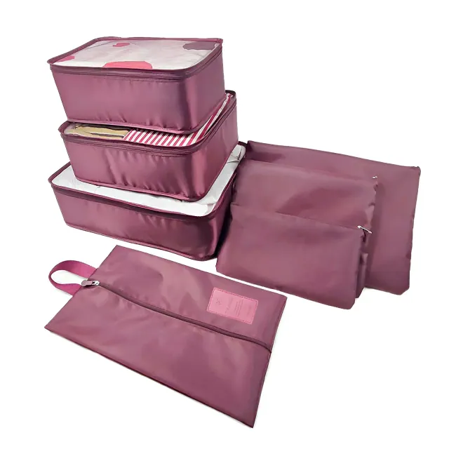 Unique Bargains Zipper Design Packing Cube Set Wine Red 7 Pcs