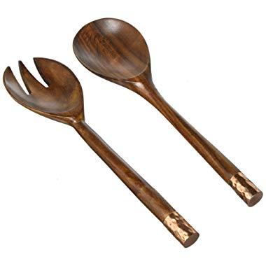 Thirstystone 2 Piece Mango Wood/Copper Salad Fork & Spoon Server Set