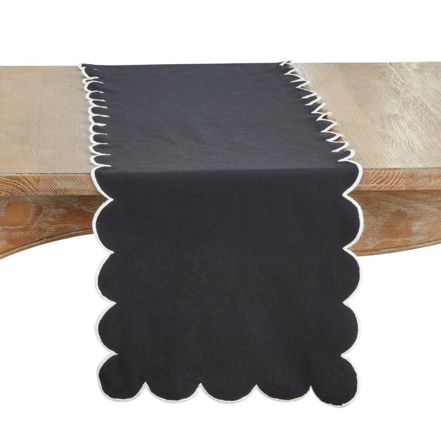 Saro Lifestyle Scalloped Table Runner, 16"x72", Black