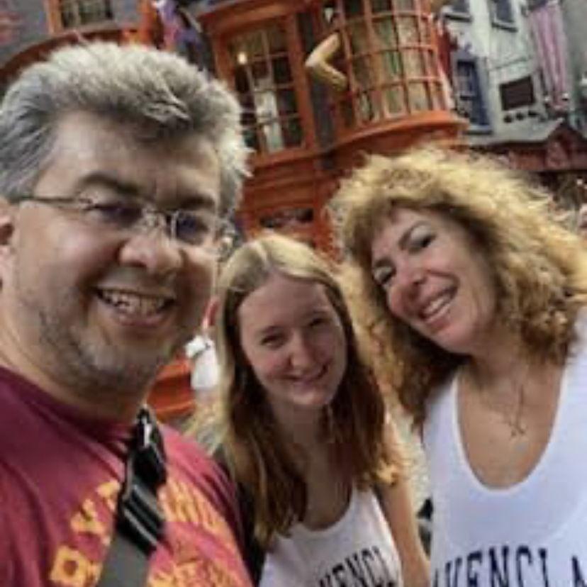 The bride with her to-be in-laws in Universal