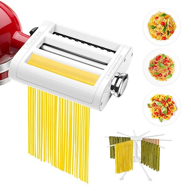 ANTREE 3 in 1 Pasta Roller And Pasta Cutter Attachment For KitchenAid Stand Mixers Included Cleaning Brush And Pasta Drying Rack