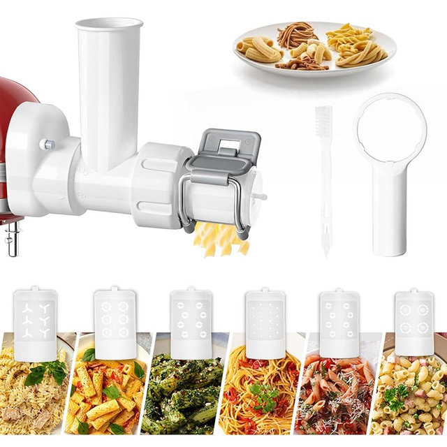 6 IN 1 Gourmet Pasta Attachment for KitchenAid Stand Mixer,for Kitchenaid Pasta Press, Extruder Pasta Maker Attachment Set with 6 Different Shapes Pasta Press Outlet Accessories by KOYOEY