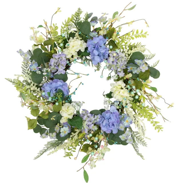 Northlight Eucalyptus, Hyacinths and Hydrangea Fern Spring Wreath - 26"