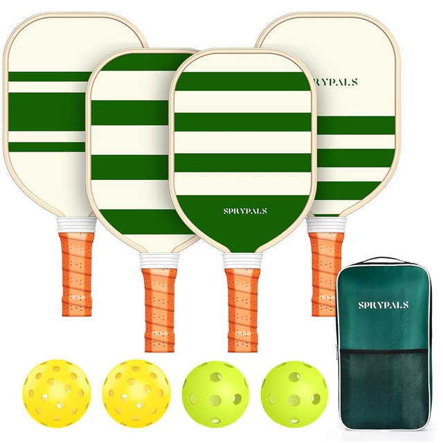 Sprypals Pickleball Paddles Set of 4,USAPA Approved Pickleball Paddle Cute Pickleball Set with 4 Pickleball Paddles, 4 Indoor & Outdoor Balls and 1 Carry Bag, Pickle Ball Set for Men Women Beginners
