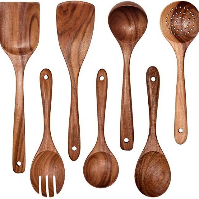 Amazon Prime includesWooden Non-Stick Kitchen Pan Toolset 7 Pieces Set,100% Natural Teak Kitchen Utensils