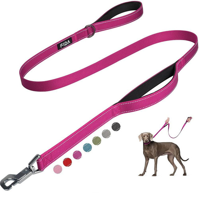 Fida 4 FT Heavy Duty Dog Leash with 2 Comfortable Padded Handles, Traffic Handle & Advanced Easy Snap Hook, Reflective Walking Lead for Large, Medium & Small Breed Dogs, Rose