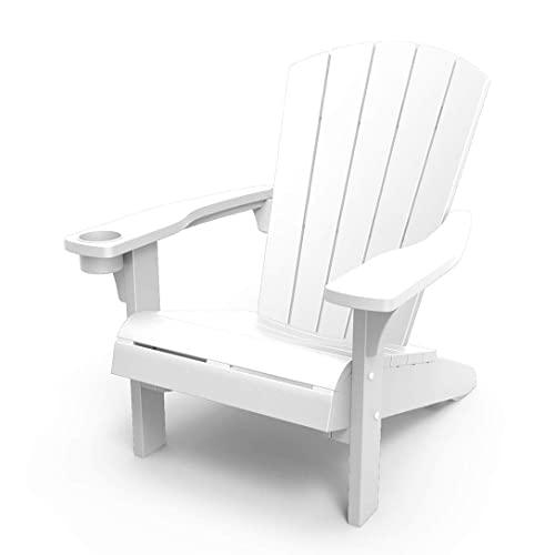 KETER Alpine Adirondack Resin Outdoor Furniture Patio Chairs with Cup Holder-Perfect for Beach, Pool, and Fire Pit Seating, White