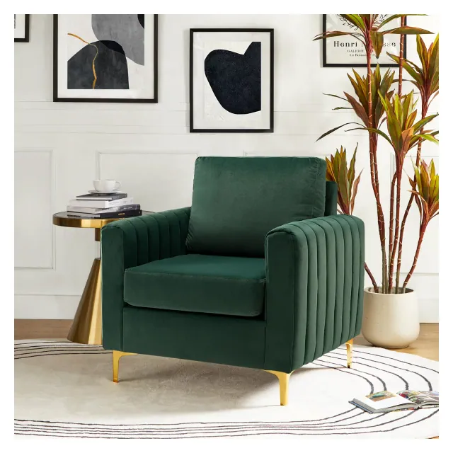 Iapygia Contemporary Tufted Wooden Upholstered Club Chair with Metal Legs for Bedroom and Living Room Club Chair | ARTFUL LIVING DESIGN-GREEN
