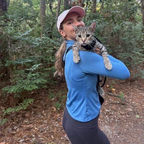 Victoria and Amore on a hike, August 2025