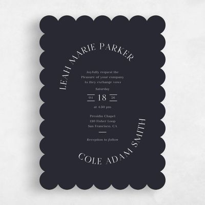 Black Scalloped Wedding Invitation - Tarbert Portrait