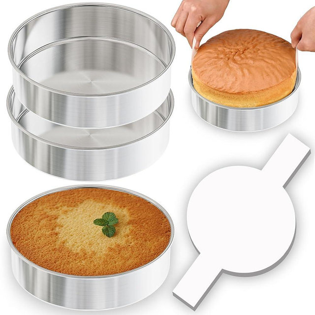 7 Inch Round Cake Pans Set of 3, Nonstick Stainless Steel Baking Pans Set with 100PCS Parchment Papers, Heavy Duty Durable Birthday Wedding Circle Layer Cake Pans Sets for Baking, Dishwasher Safe
