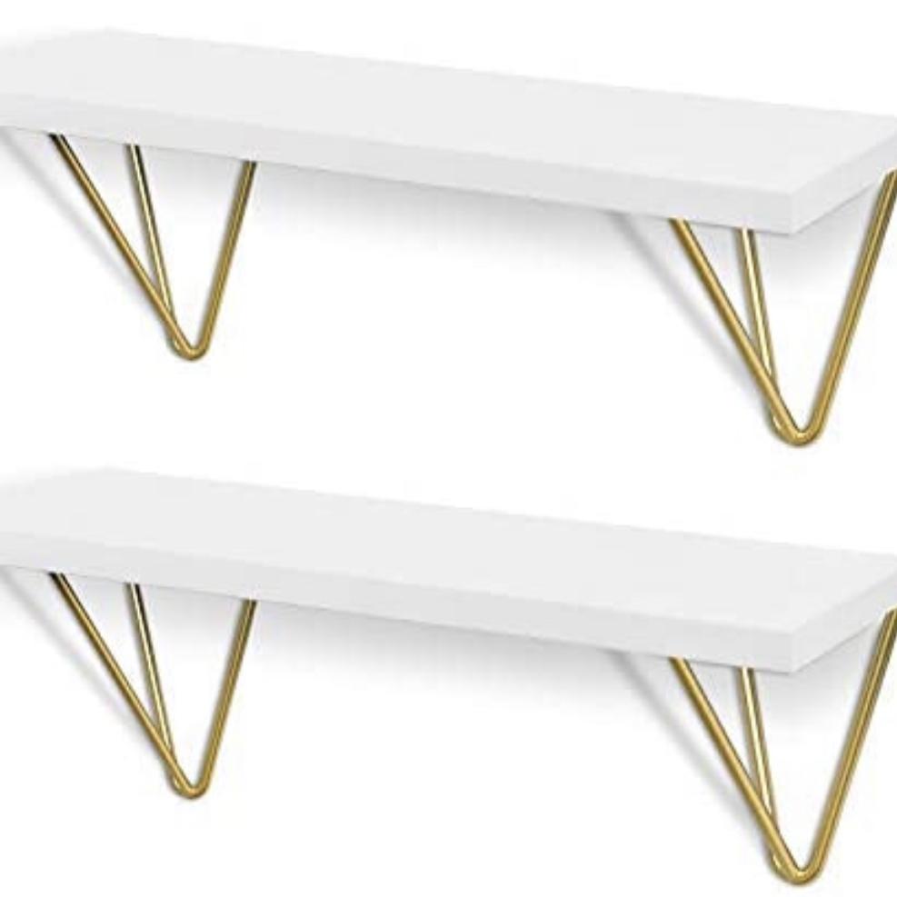 AOXOI White Floating Shelves Wall Mounted, Rustic Wood Wall Storage Shelves Set of 2 for Bedroom, Living Room, Bathroom, Kitchen, Office