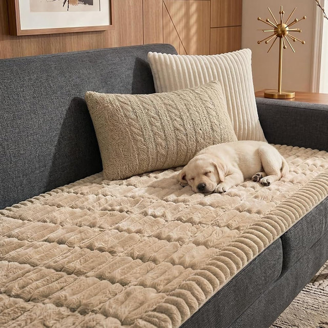 Fixwal Waterproof Dog Couch Cover, Washable Non-Slip Pet Couch Covers for Sofa, Leak-Proof Sofa Protector for Dogs, Pet Friendly Thick Soft Fuzzy Furniture Cover (Coffee, 27.6" x 70.9")