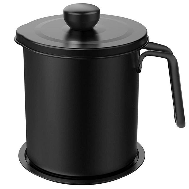 Chihee Oil Strainer Pot Grease Can 2 L Stainless Steel Oil Storage Can Container with Fine Mesh Strainer Dust-proof lid Non-slip Plate Suitable for Storing Frying Oil and Cooking Grease
