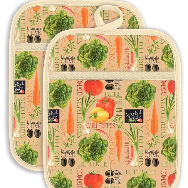 Swooflia 100% Cotton Pot Holders 2 Pack Set for Kitchen with Pockets - Cute 440°F Heat Resistant Oven Hot Pads Heavy Duty for Countertop Home Cooking Baking Microwave BBQ Vegetables