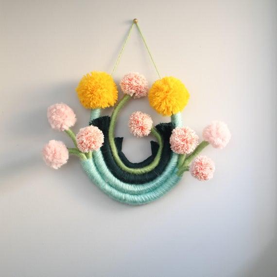 Floral Fiber Wall Hanging "Mint Garden"