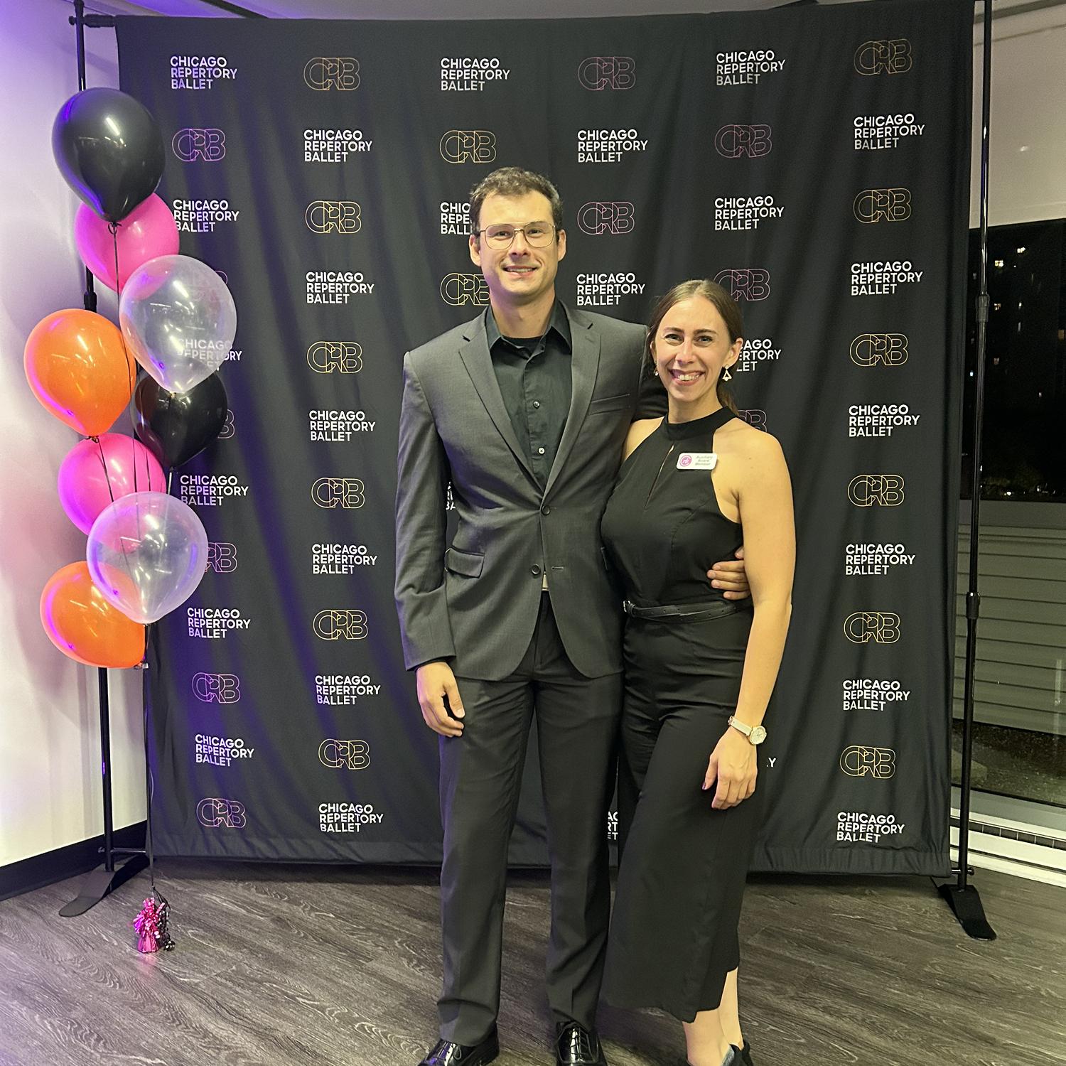 Mike supporting Becky at a Chicago Repertory Ballet event. Fall 2023