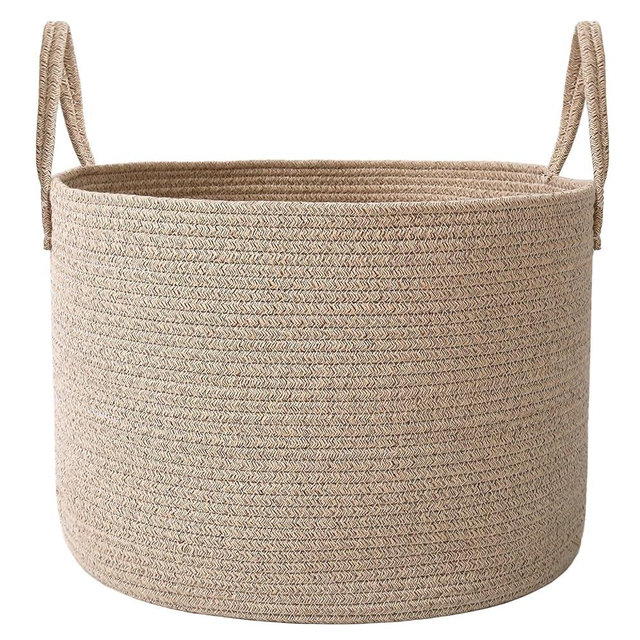 JMvicyroam Woven Blanket Basket,115L Large Rope Storage Bin with Handles, Organizer for Blankets Toys Book and Clothes, Laundry Basket for Living Room Bedroom Nursery,Oatmeal