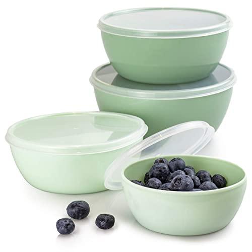 Cook with Color Plastic Prep Bowls - Bowls with Lids, 8 Piece Nesting Bowls Set includes 4 Prep Bowls and 4 Lids (Ombre Mint)