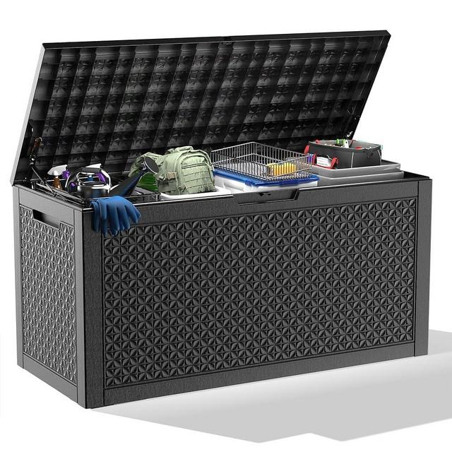 MAIUSCOLI 100 Gallon Outdoor Storage Box - Deck Box Waterproof Patio Furniture, Garden Tools, Cushions, Pool Accessories Outside Storage Resin Box