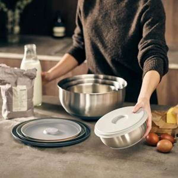 Joseph Joseph Prep&Store- Stainless Steel Mixing Nest Bowls with Lids, 8 piece Metal Bowl food Storage Set, Stainless Steel