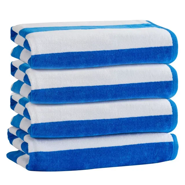Market & Place Cotton Cabana Stripe Beach Towel Set 4-Pack Royal Blue