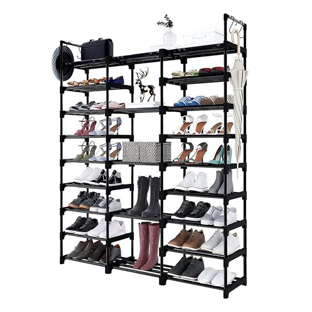 WOWLIVE 9 Tiers Shoe Rack Boots Storage Organizer 50-55 Pairs Shoe Tower Unit Entryway Shelf Durable Metal Stackable Cabinet Black