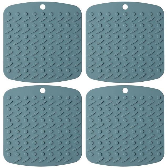 Silicone Pot Holder 4 Pack Silicone Trivet Mat - Non Slip Heat Resistant Trivet Silicone Pot Holder for Kitchens Jar Opener, Spoon Holder, Oven Mitts, Placemats, Pot Holders Blue