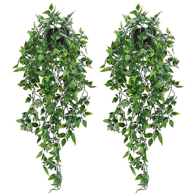 Whonline 2pcs Artificial Hanging Plants Fake Potted Plants for Wall House Room Patio Indoor Outdoor Decor