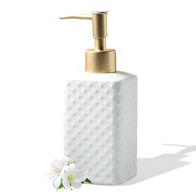 Hand Soap Dispenser Modern Dish Soap Dispenser Countertop 11.84 FL OZ. /350 ML Hand Lotion Pump Bottle Ceramic Lotion Container Liquid Hand Soap Jar Shower Dispenser Décor (White)