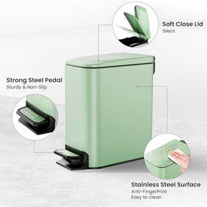 Cesun Small Bathroom Trash Can with Lid Soft Close, Step Pedal, 6 Liter / 1.6 Gallon Stainless Steel Garbage Can with Removable Inner Bucket, Anti-Fingerprint Finish (Matt Green)