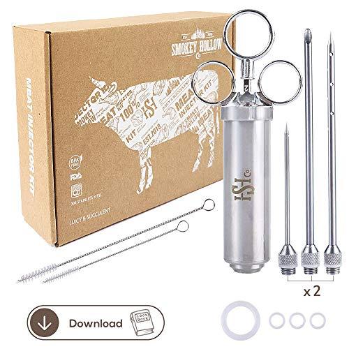Meat Injector Kit - Turkey Marinade Injector Syringe for Food - 304 Stainless Steel Syringes, 6 Professional Needles, 4 Silicone O-rings And 2 Cleaning Brushes - Recipe Book Pdf - BBQ Grill Kit