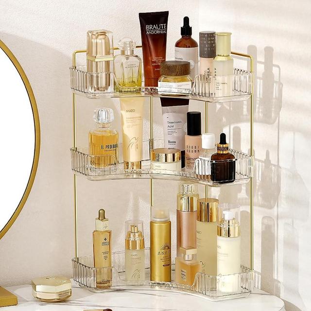 Weidace Corner Bathroom Counter Organizer Bathroom Countertop Shelf Makeup Organizer for Vanity Perfume Tray for Corner Storage (3 Tiers, White)