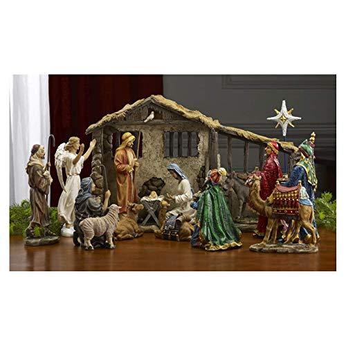 17 Piece Deluxe Edition Christmas Nativity Set with Real Frankincense Gold and Myrrh - 7 inch Scale