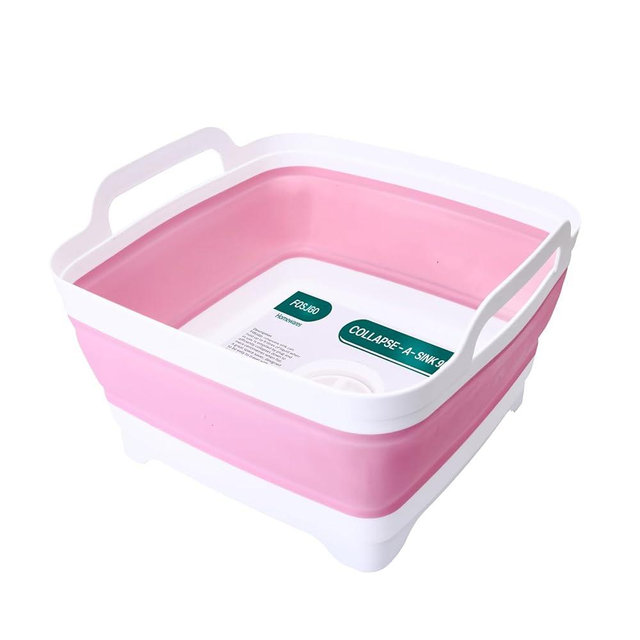 FOSJGO 2.4 Gal(9L) Collapsible Dish Basin with Drain Plug,Space Saving Multiuse Foldable Sink Tub,Dishpan,Kitchen Sink for Camping,Plastic Tub,Vegetable Washing,RV…