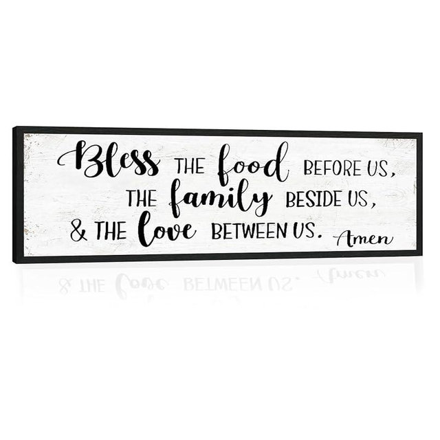 Bless the Food Before Us Wall Decor: Farmhouse Rustic Kitchen Signs Wall Decor Framed Hanging Wall Plaques 12" x 40",Inspirational Quotes The Family Beside Us Signs