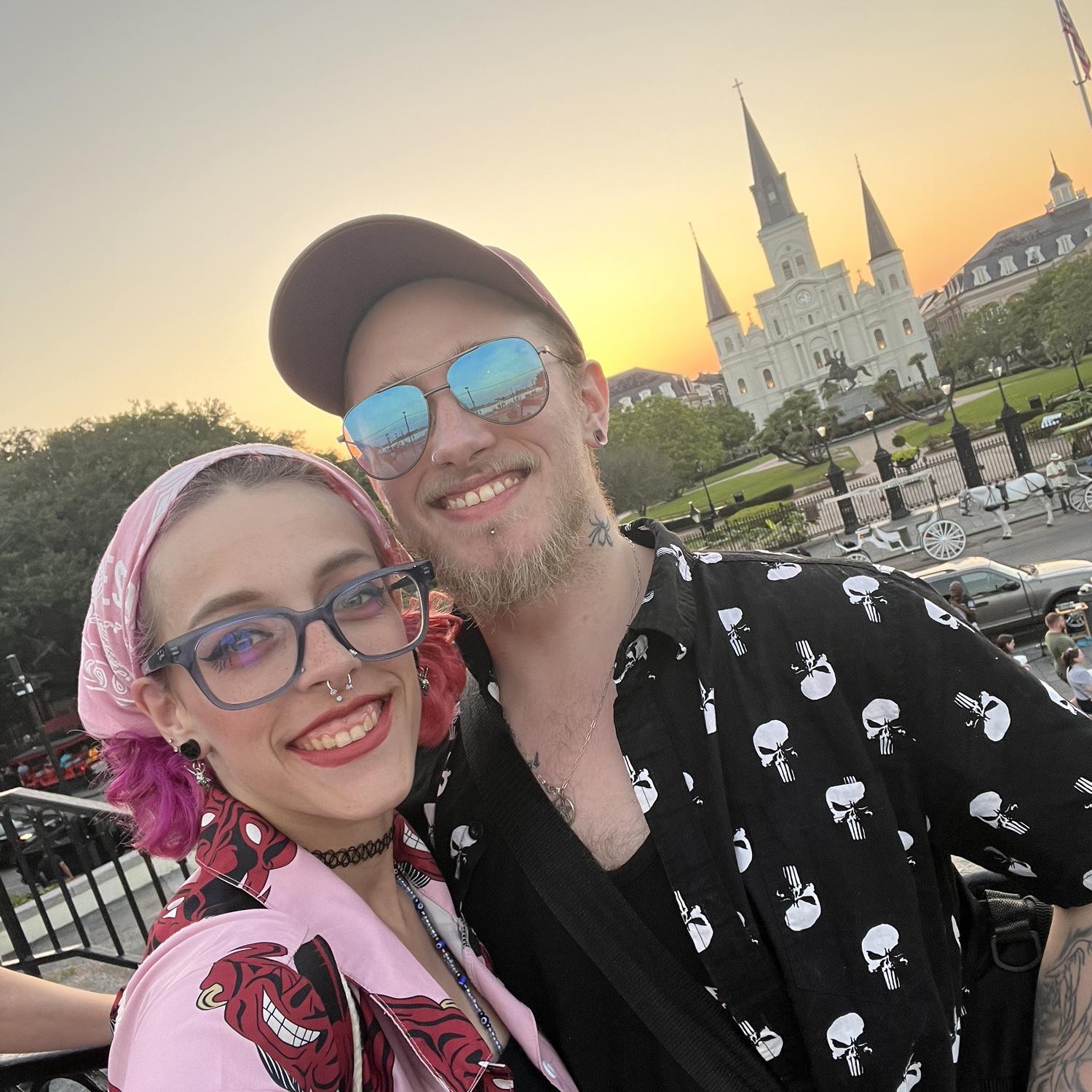 In front of St. Louis cathedral at sunset
