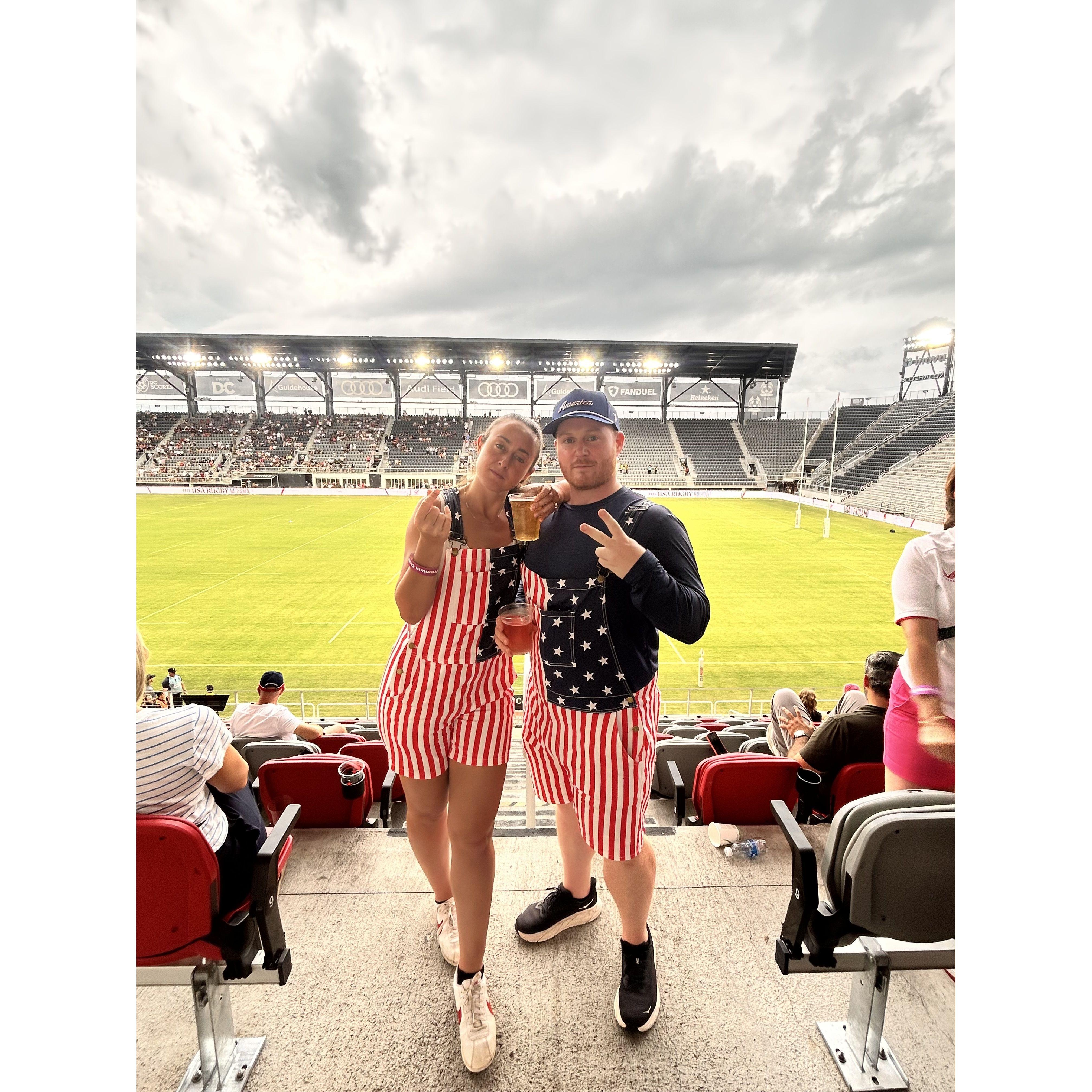 Cheering on the US rugby team as they play against England