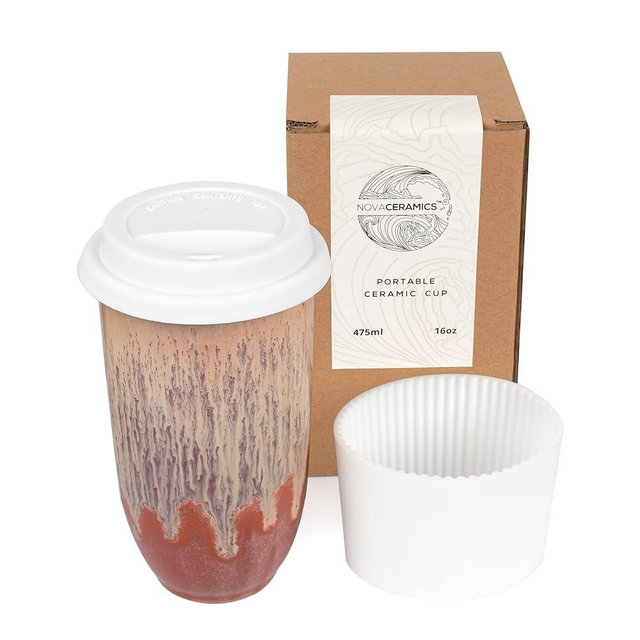 NOVA CERAMICS Travel Coffee Cup– Travel Coffee Tumbler – On the Go Coffee Mug – Microwave & Dishwasher Safe Green CoffeeTumbler - Gifts For Women Men Him Her – 16oz – Jupiter