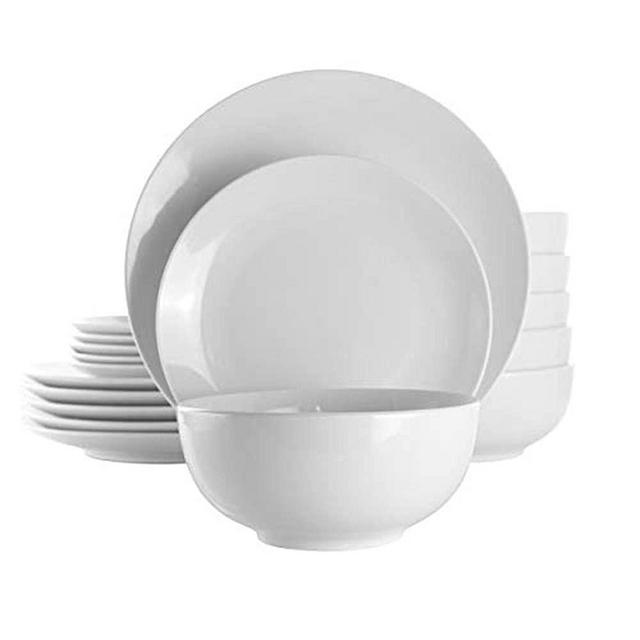 Elama White Porcelain Dish Dinnerware Set, 18 Piece, Luna